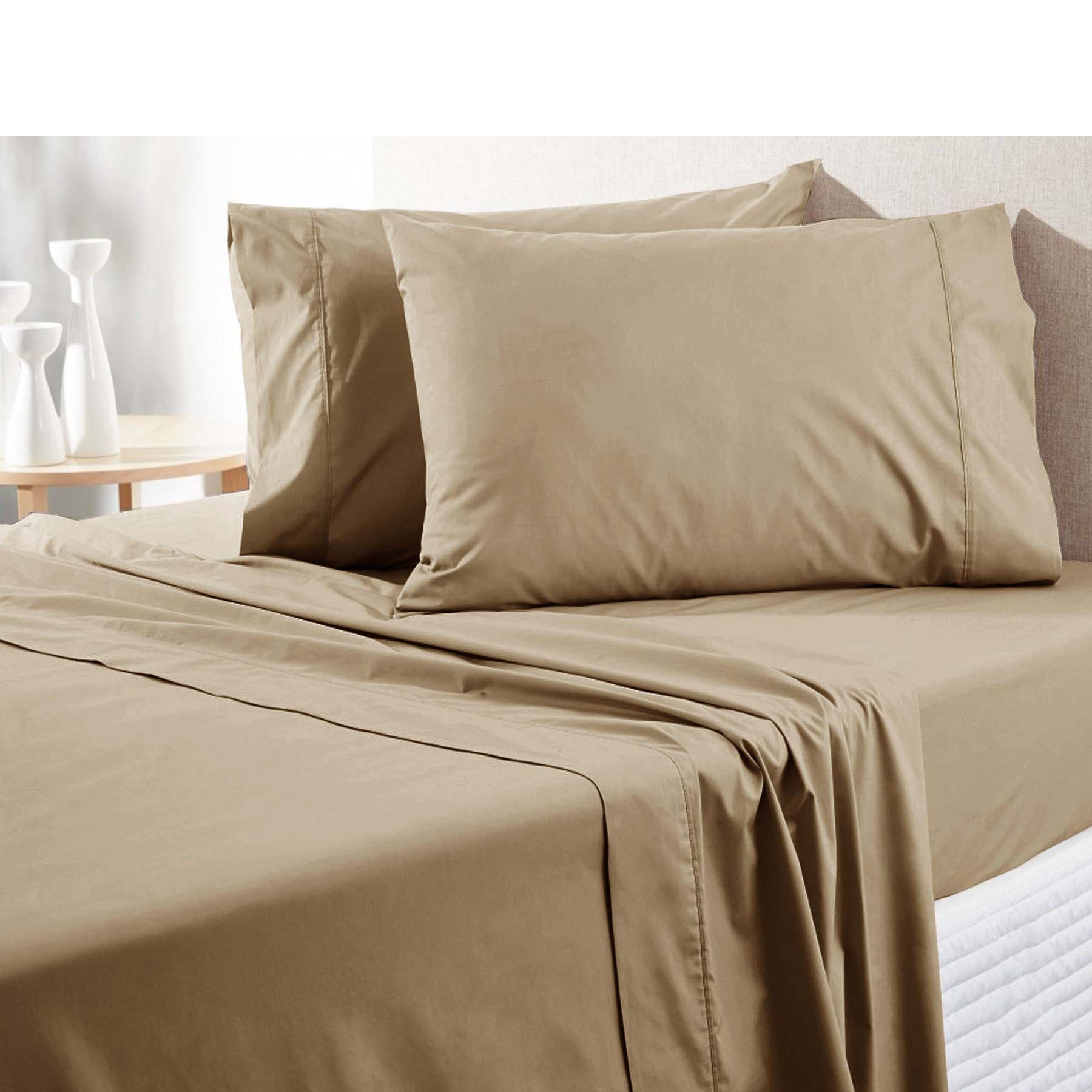 Premium Collection 300TC Cotton Flat Fitted Sheet Set 50cm Wall Latte Queen
