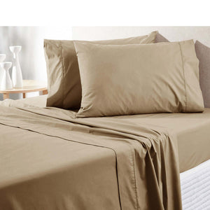 Premium Collection 300TC Cotton Flat Fitted Sheet Set 50cm Wall Latte Queen