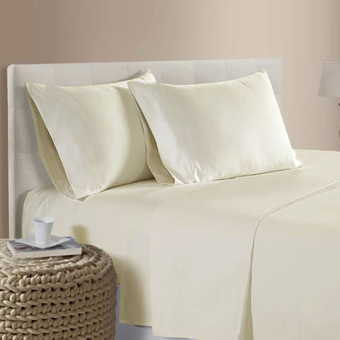 Artex 400TC Bamboo Cotton Flat Fitted Sheet Set 40cm Wall Cream Queen