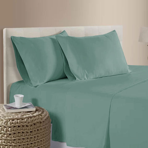 Artex 400TC Bamboo Cotton Flat Fitted Sheet Set 40cm Wall Light Teal Queen