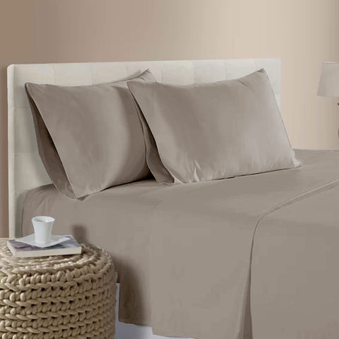 Artex 400TC Bamboo Cotton Flat Fitted Sheet Set 40cm Wall Tan Queen