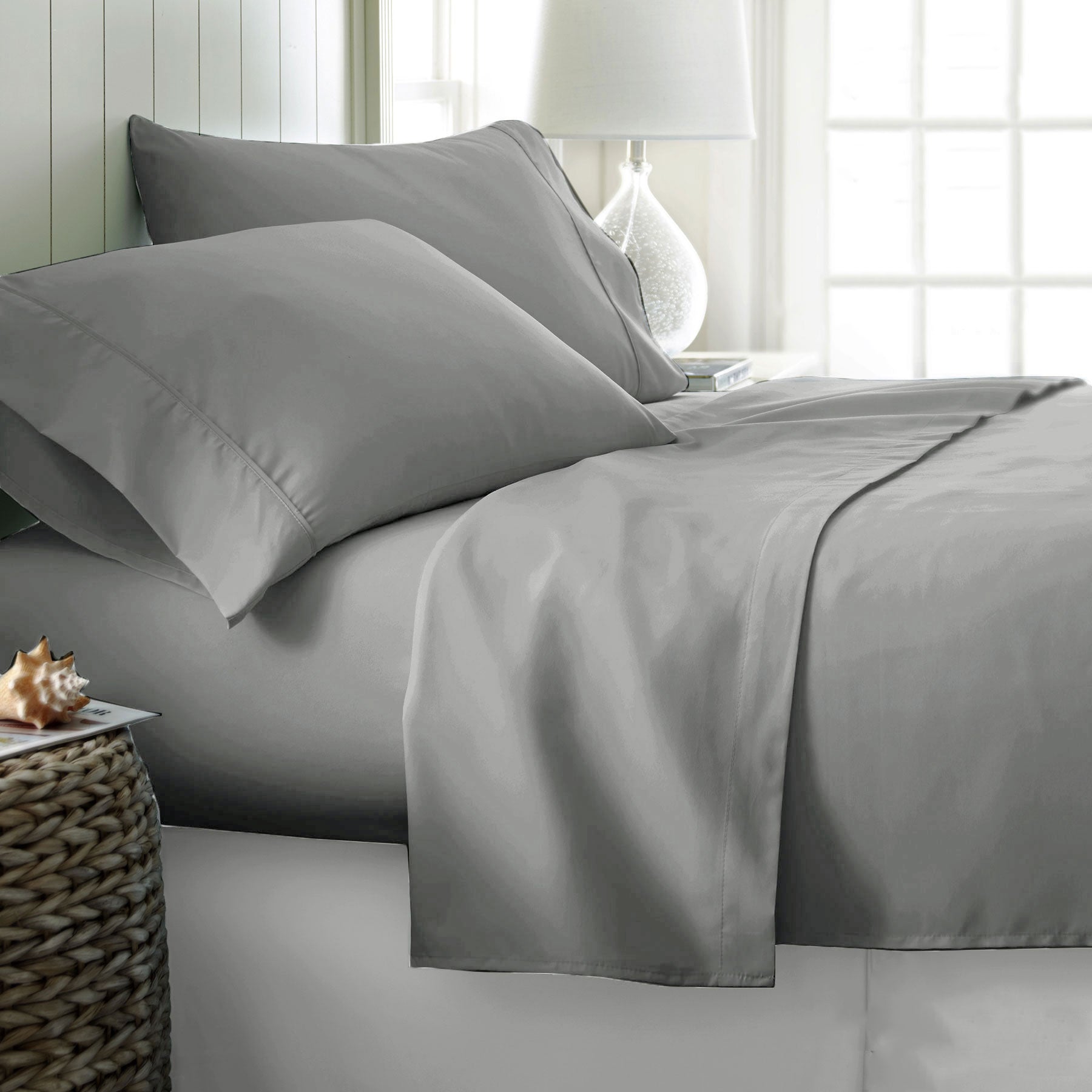 Artex 400TC Cotton Sateen Flat Fitted Sheet Set 40cm Wall Silver Grey King