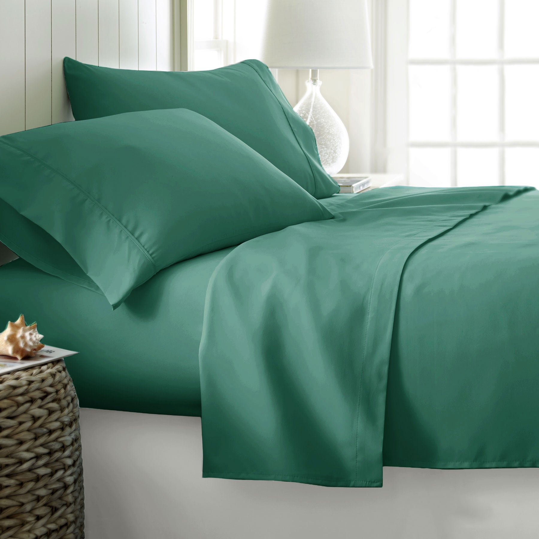 Artex 400TC Cotton Sateen Flat Fitted Sheet Set 40cm Wall Teal King
