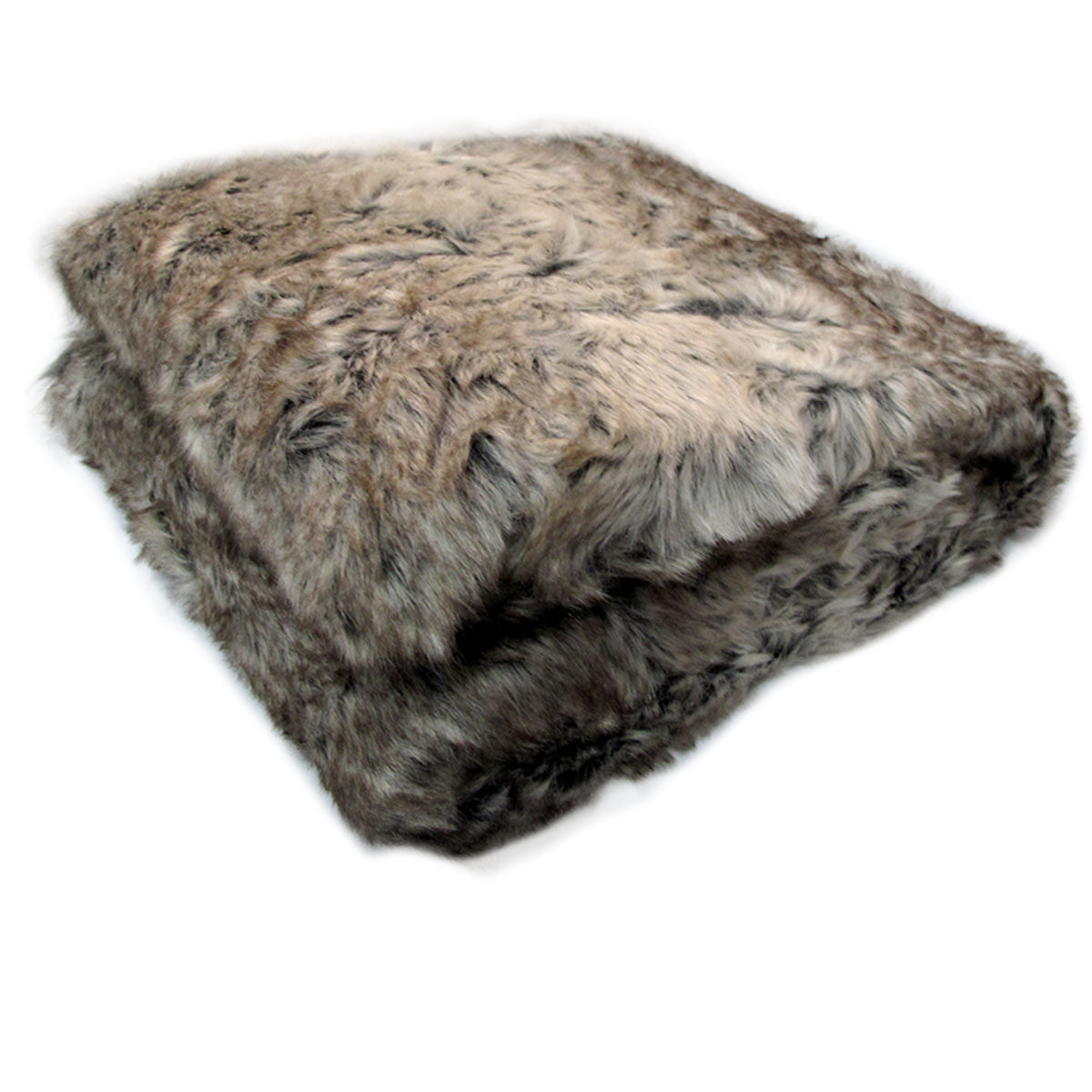 Wolf Faux Animal Fur Throw Rug Blanket 127 x 152cm Taupe Brown Black