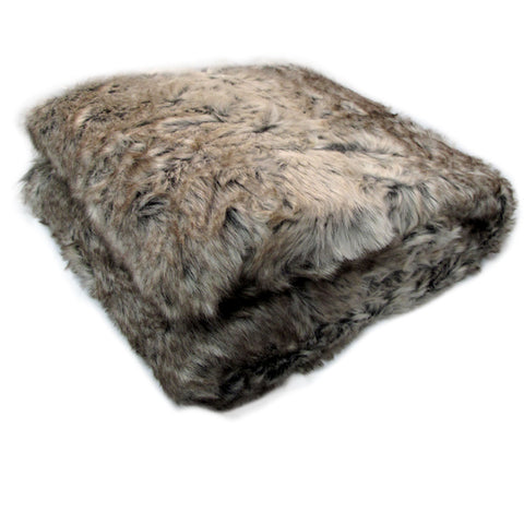 Wolf Faux Animal Fur Throw Rug Blanket 127 x 152cm Taupe Brown Black