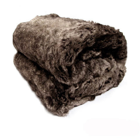 Shaye Faux Fur Blanket Throw Rug Taupe 127 x 152cm Mexican Wolf