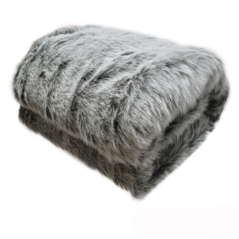 Sia Faux Fur Blanket Throw Rug Grey Black 127 x 152cm Mongolian Wolf