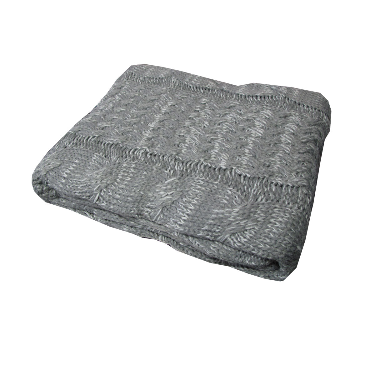 Cable Knitted Blanket Throw Rug Grey Silver 127 x 152cm