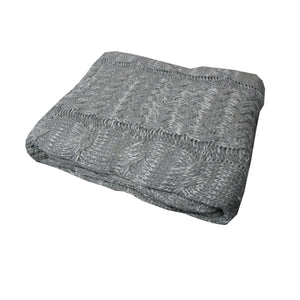 Cable Knitted Blanket Throw Rug Grey Silver 127 x 152cm