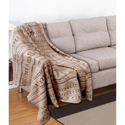 Coral Fleece Embossed Print Blanket Throw Rug 130 x 162cm Latte Snooze
