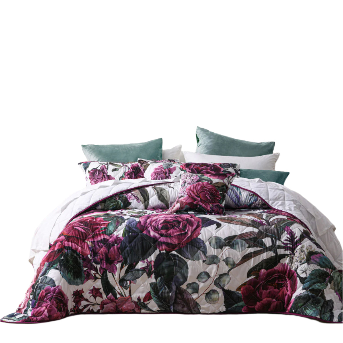 Bianca Abigail Floral Diamond Quilted Bedspread Comforter Coverlet Super King