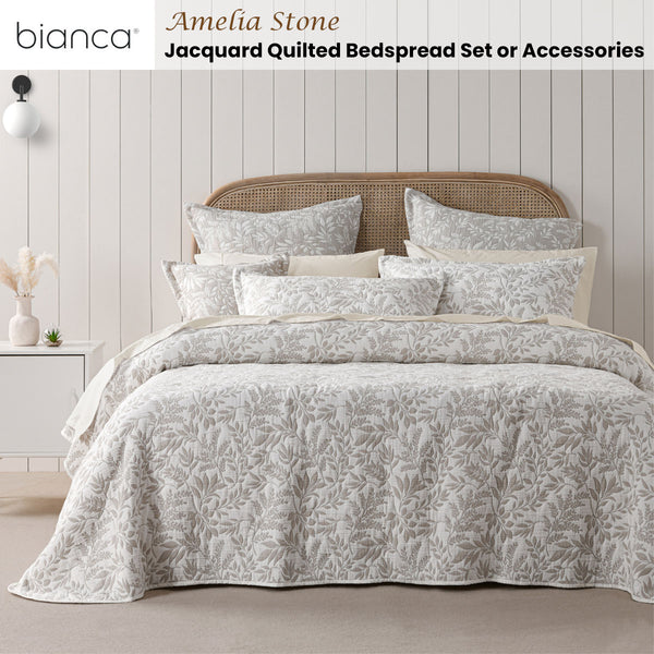 Bianca Ameila Foliage Jacquard Bedspread Comforter Coverlet Stone Super King