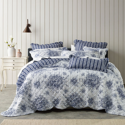 Bianca Amorette French Provincial Bedspread Comforter Coverlet Blue Double