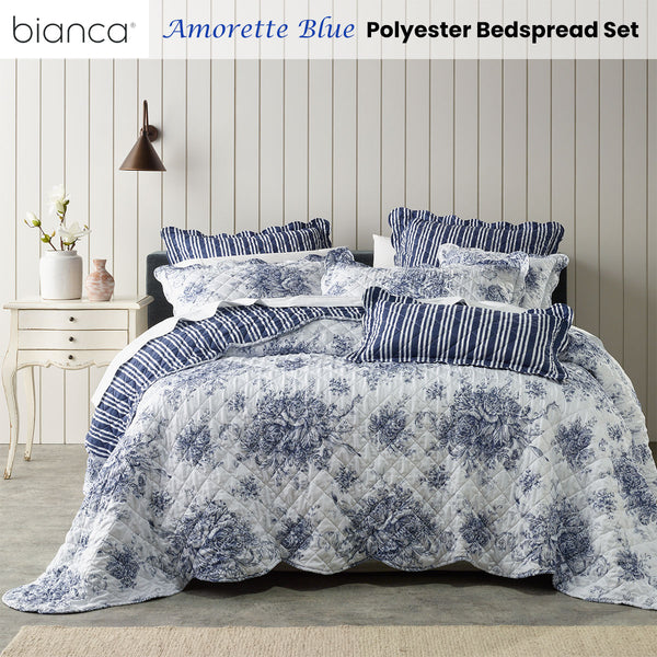 Bianca Amorette French Provincial Bedspread Comforter Coverlet Blue Single