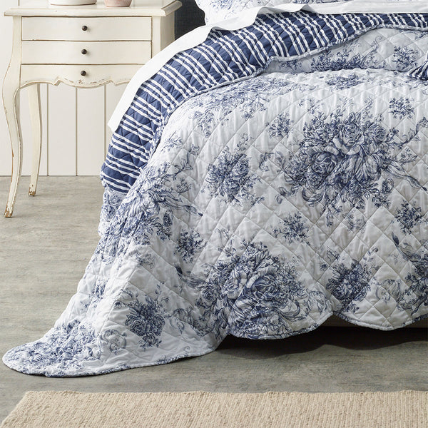 Bianca Amorette French Provincial Bedspread Comforter Coverlet Blue Single