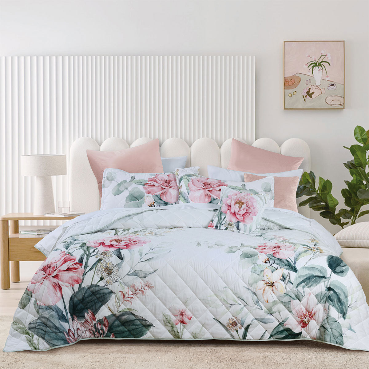 Bianca Coleraine Floral Printed Bedspread Comfoter Coverlet White Queen