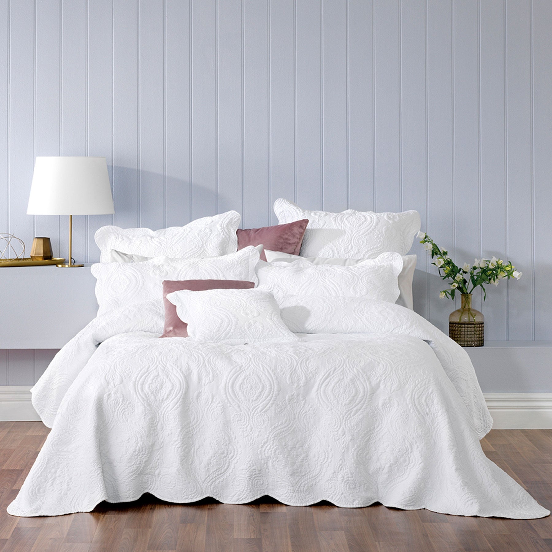 Bianca Elegance Cordelia Damask Bedspread Comforter Coverlet White King