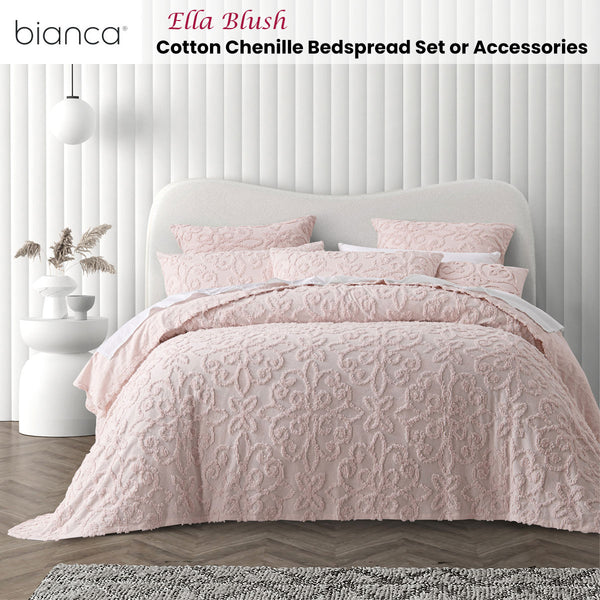 Bianca Ella Floral Cotton Chenille Bedspread Comforter Coverlet Blush Pink King Single