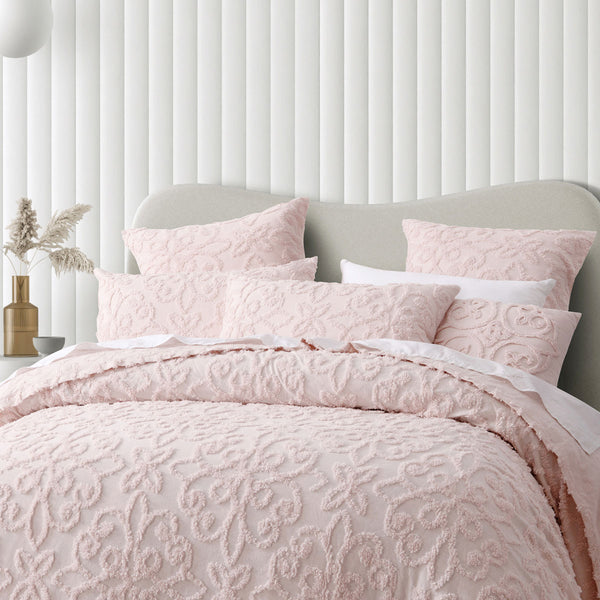 Bianca Ella Floral Cotton Chenille Bedspread Comforter Coverlet Blush Pink King Single