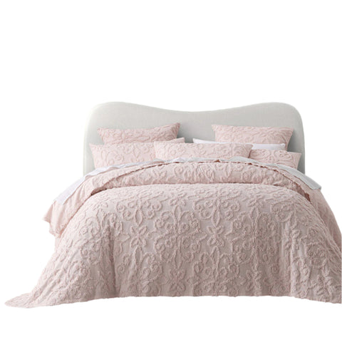 Bianca Ella Floral Cotton Chenille Bedspread Comforter Coverlet Blush Pink Single