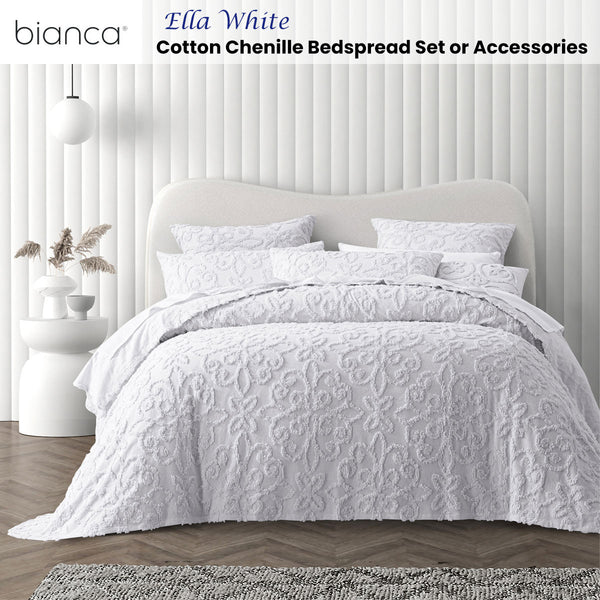 Bianca Ella Floral Cotton Chenille Bedspread Comforter Coverlet White Double
