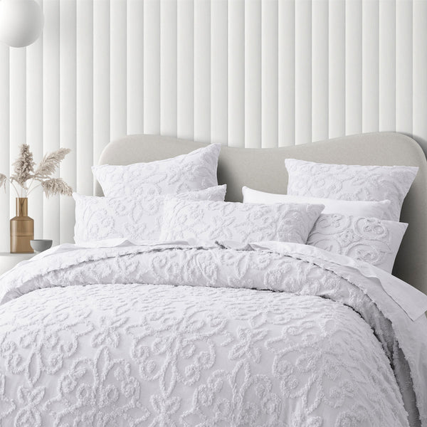 Bianca Ella Floral Cotton Chenille Bedspread Comforter Coverlet White Double