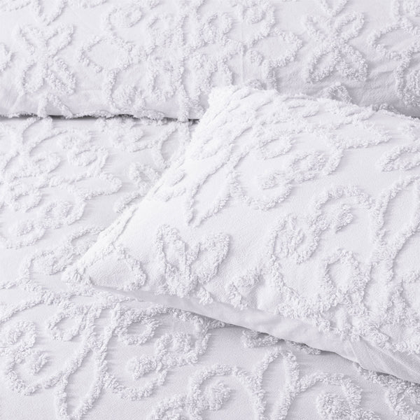 Bianca Ella Floral Cotton Chenille Bedspread Comforter Coverlet White Double