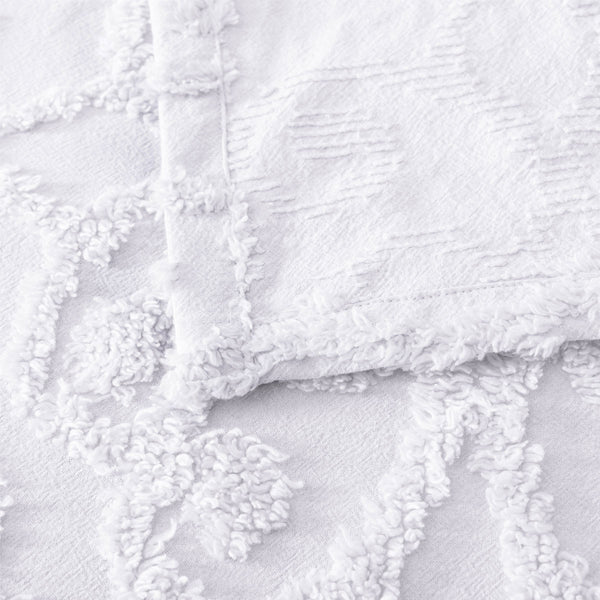 Bianca Ella Floral Cotton Chenille Bedspread Comforter Coverlet White Queen