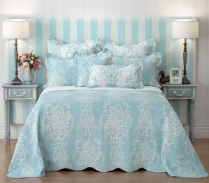 Bianca Florence Floral Damask Bedspread Comforter Coverlet Blue White King