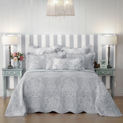 Bianca Florence Damask Embroidery Bedspread Coomforter Coverlet Grey King