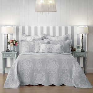 Bianca Florence Damask Embroidery Bedspread Coomforter Coverlet Grey Queen