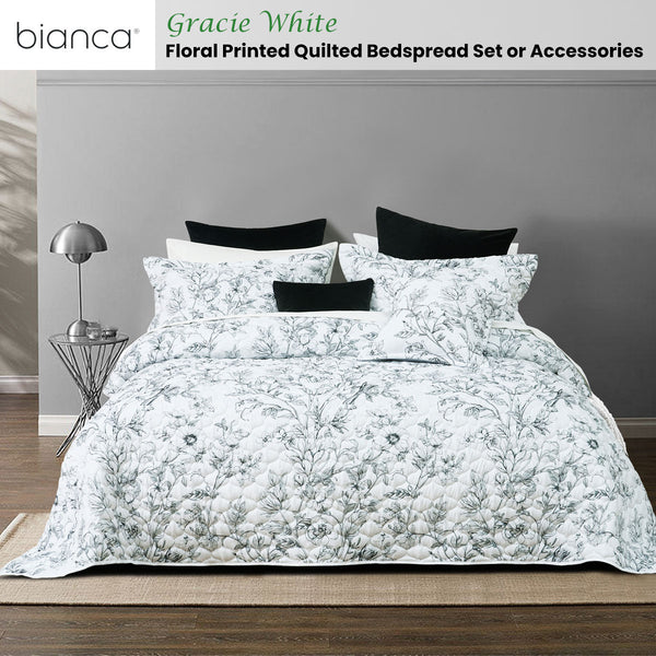 Bianca Gracie Floral Quilted Bedspread Comforter Coverlet White Double