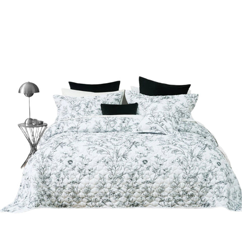 Bianca Gracie Floral Quilted Bedspread Comforter Coverlet White Single