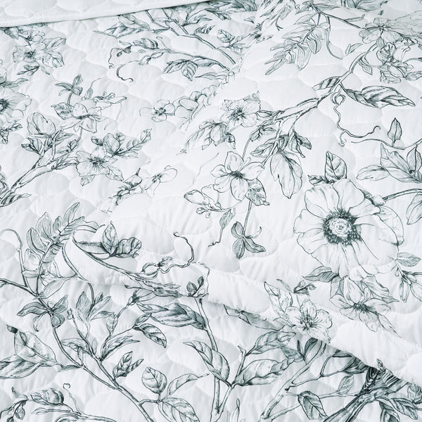 Bianca Gracie Floral Quilted Bedspread Comforter Coverlet White Single