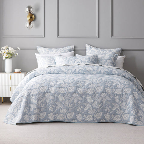 Bianca Laurieton Botanical Jacquard Bedspread Comforter Coverlet Blue Single
