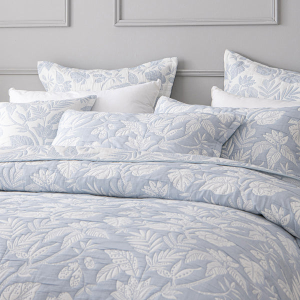 Bianca Laurieton Botanical Jacquard Bedspread Comforter Coverlet Blue Single