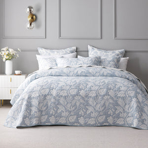 Bianca Laurieton Botanical Jacquard Bedspread Comforter Coverlet Blue Super King