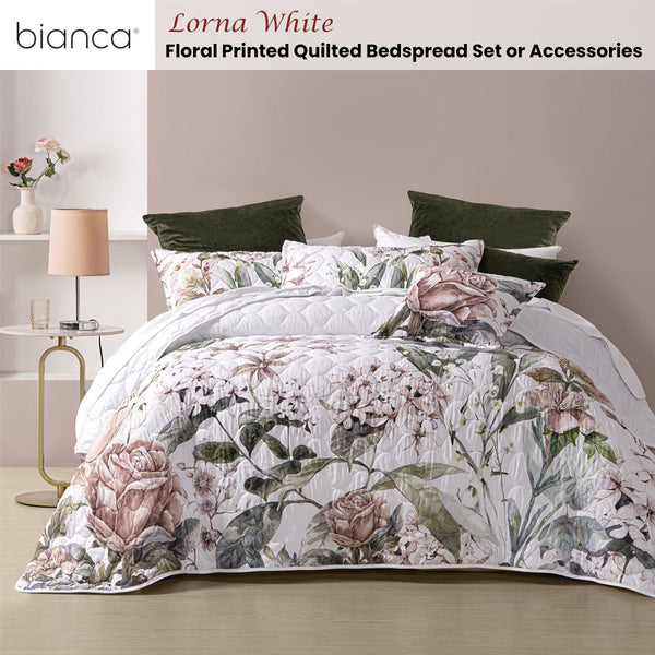 Bianca Lorna Floral Quilted Bedspread Comforter Coverlet White King