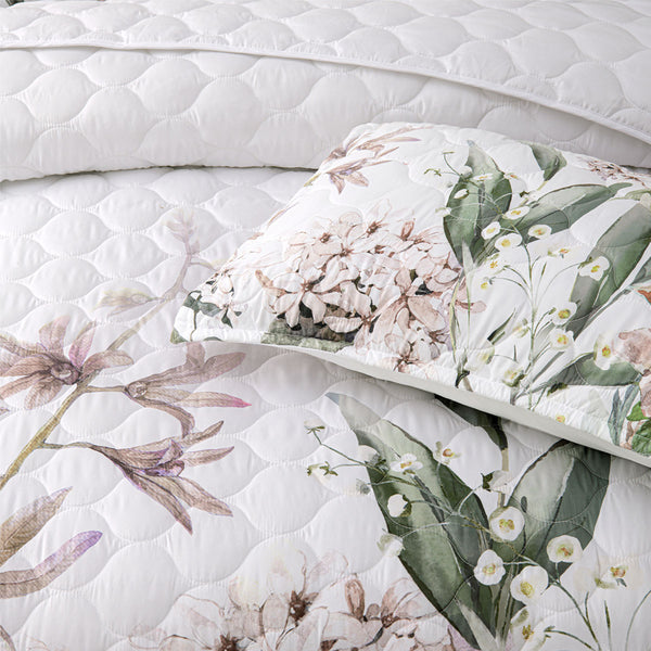 Bianca Lorna Floral Quilted Bedspread Comforter Coverlet White Queen