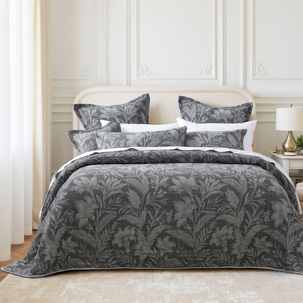 Bianca Maidstone Floral Jacquard Bedspread Comforter Coverlet Grey King
