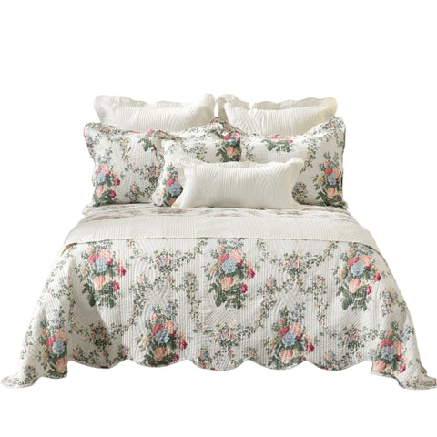 Bianca Rosedale Embossed Floral Bedspread Comforter Coverlet White Double