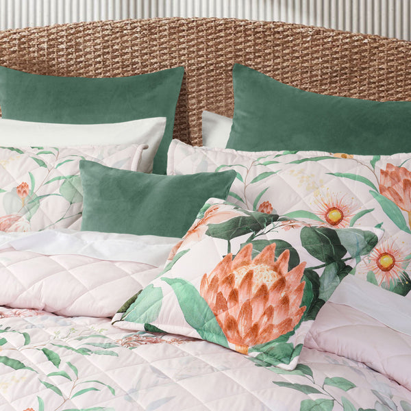 Bianca Sidney Floral Protea Quilted Bedspread Comforter Coverlet Blush King Single