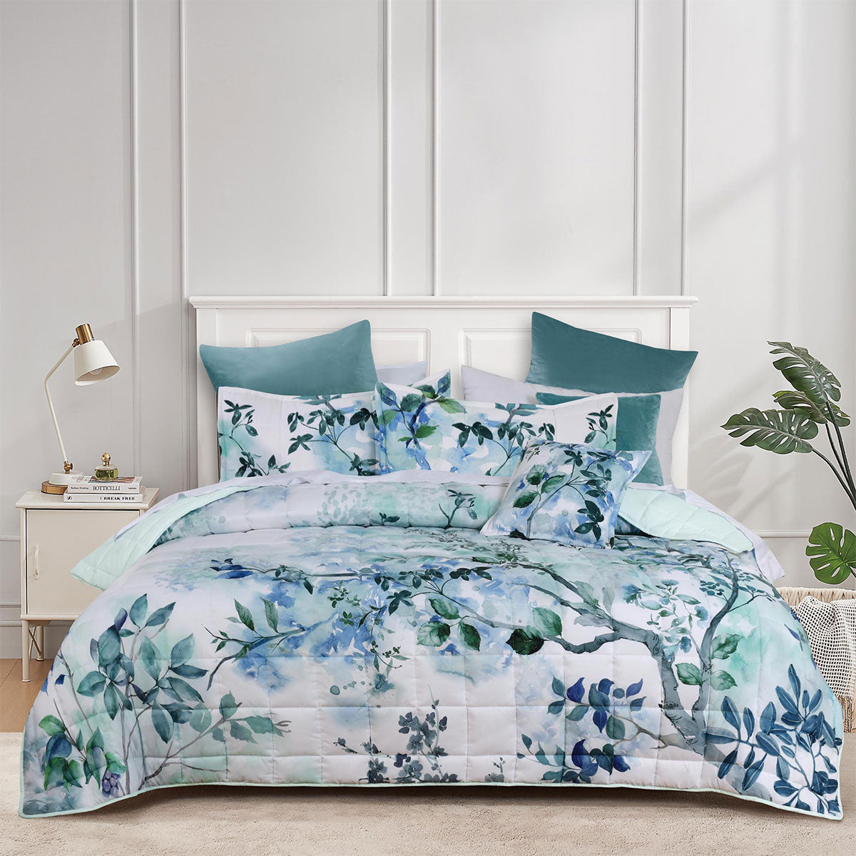 Bianca Woodbury Botanical Printed Bedspread Comforter Coverlet Blue King