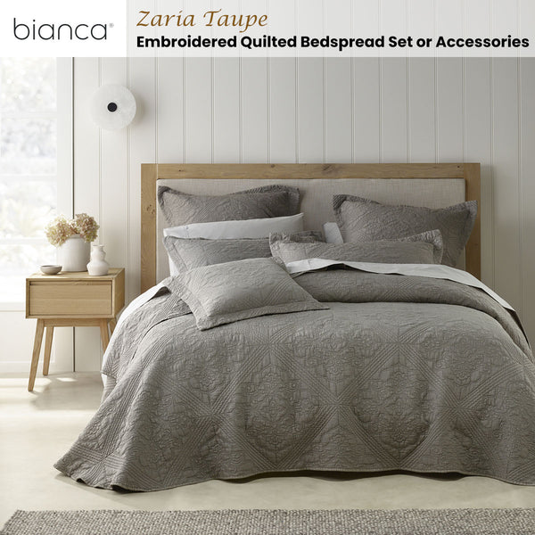 Bianca Zaria Embroidered Bedspread Comforter Coverlet Taupe King