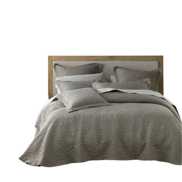 Bianca Zaria Embroidered Bedspread Comforter Coverlet Taupe Super King
