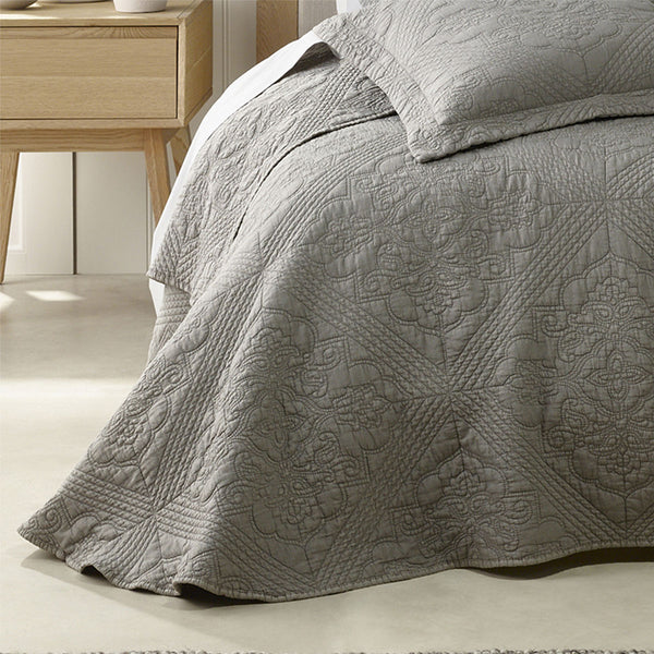 Bianca Zaria Embroidered Bedspread Comforter Coverlet Taupe Super King