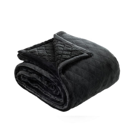 Bianca Mansfield Lattice Velvet Fleece Throw Rug Blanket Charcoal Super King