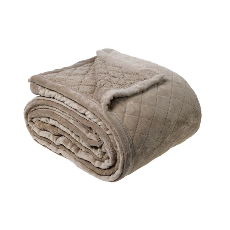 Bianca Mansfield Lattice Velvet Fleece Throw Rug Blanket Taupe Single / Double