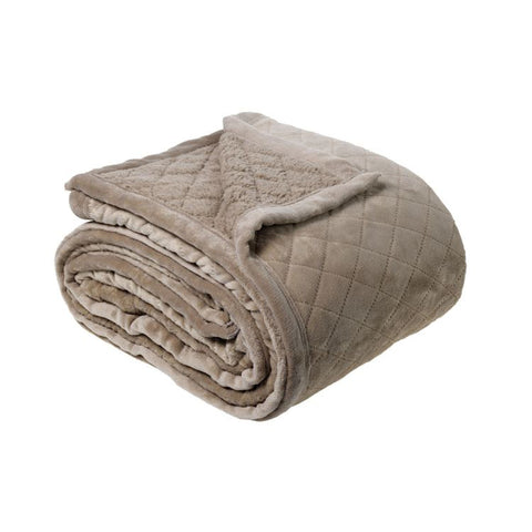 Bianca Mansfield Lattice Velvet Fleece Throw Rug Blanket Taupe Super King