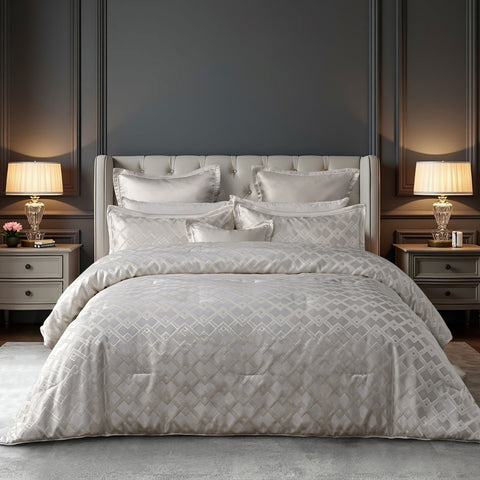 Bianca 6 Pce Firenze Geometric Bedspread Comforter Coverlet Pearl Queen / King